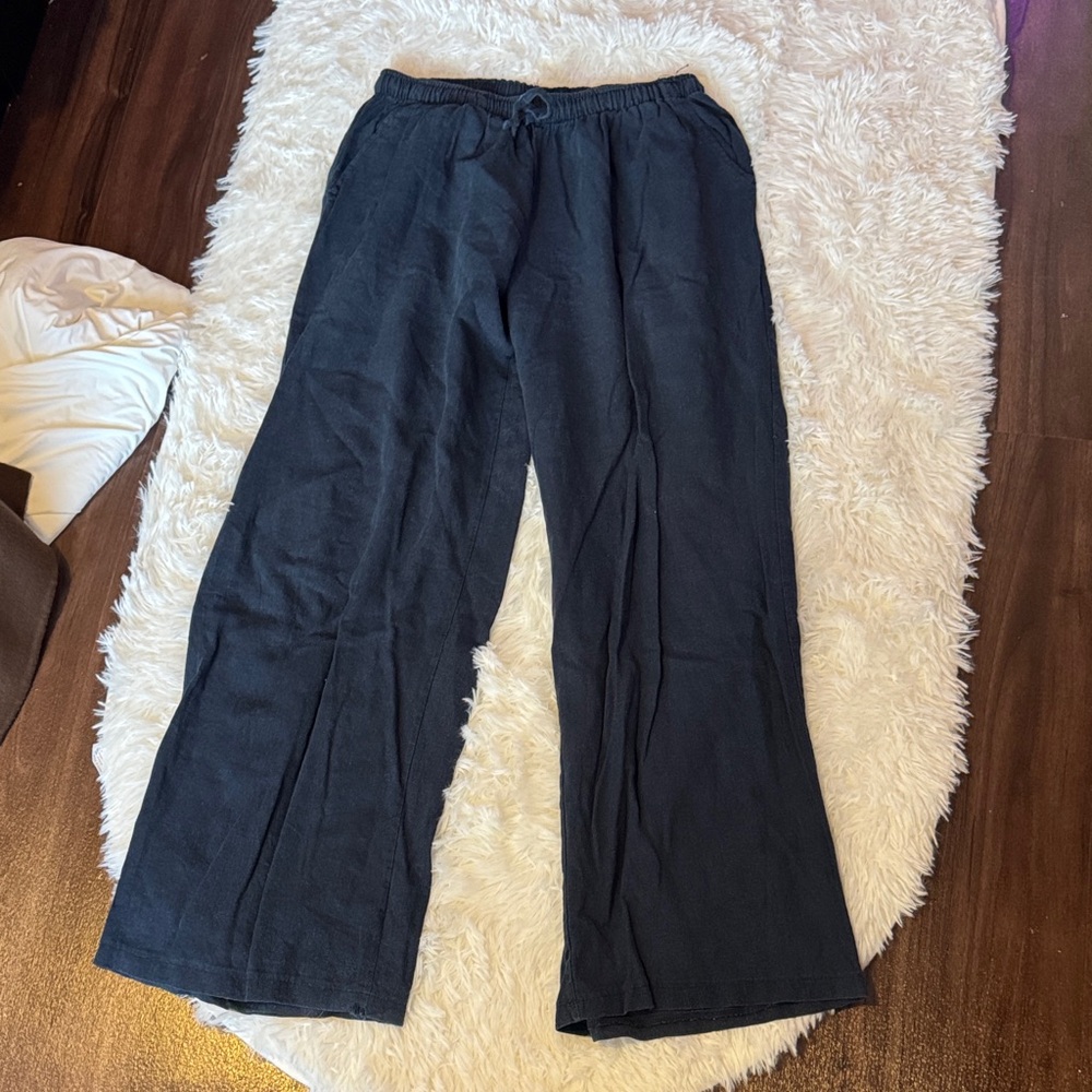 Blue wide long linen pants